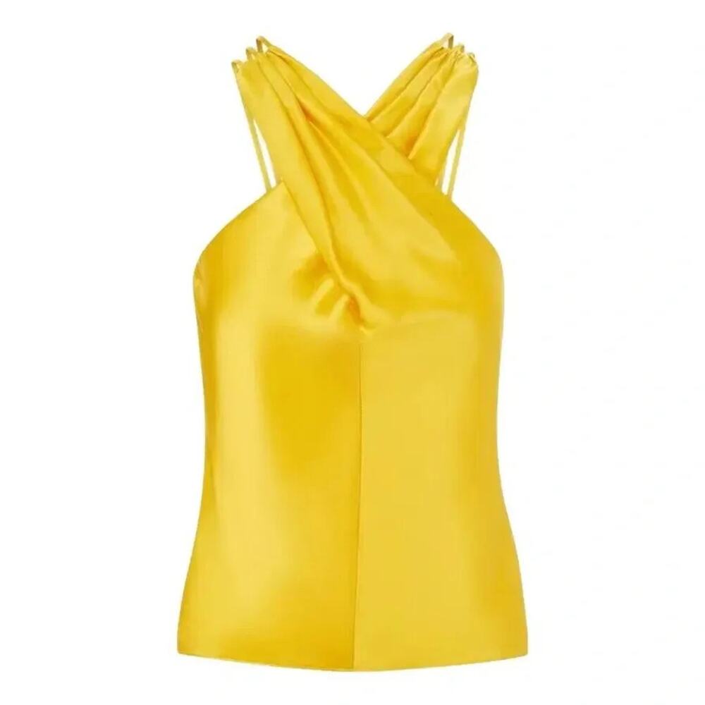 Veronica Beard Silk Satin Blouse Tank Top Womens 8 Yellow Cocktail Feminine NWT